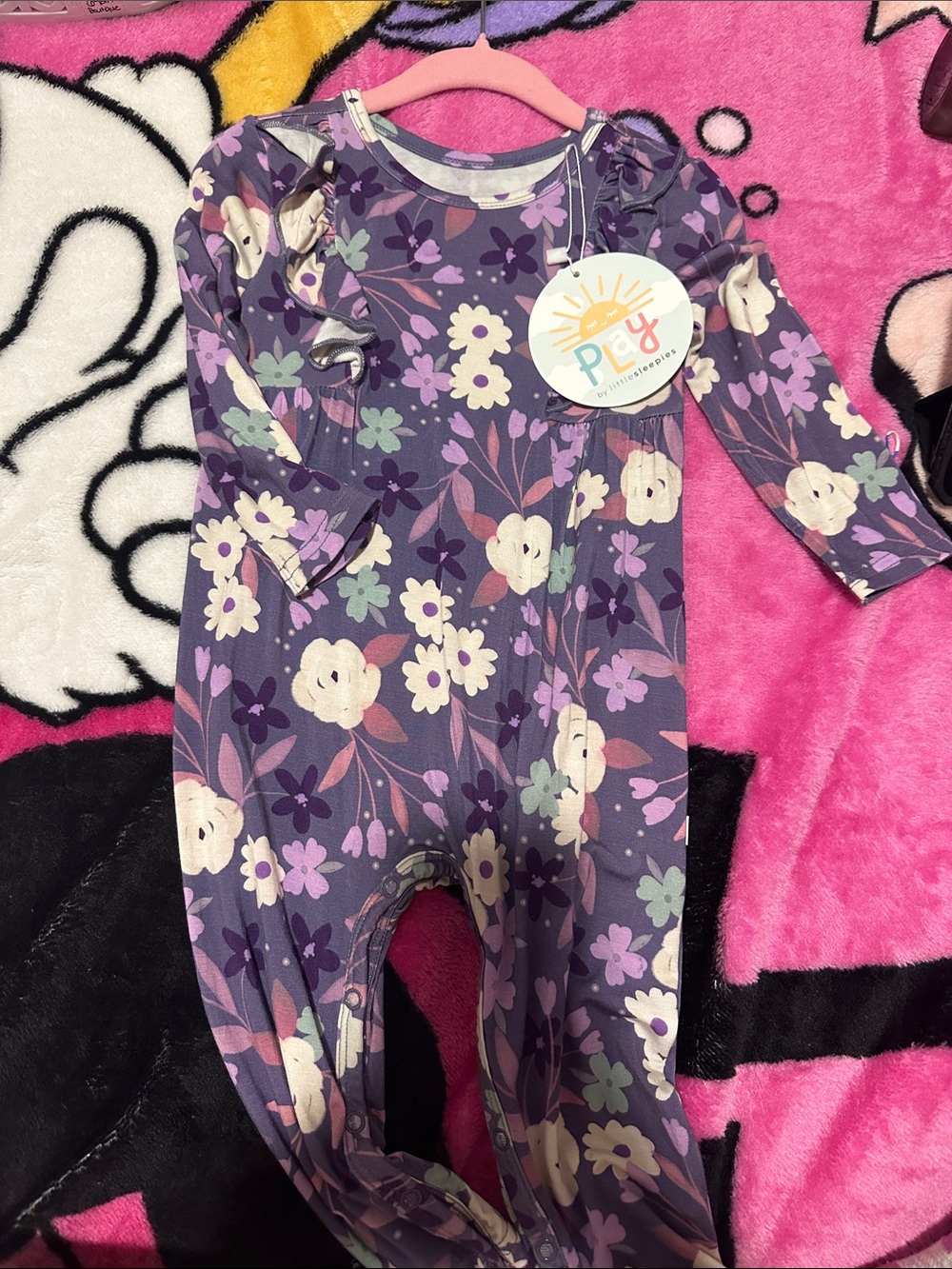 Little Sleepies Purple Floral Ruffle-Shoulder One-Piece